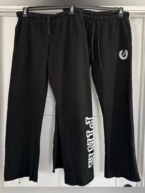 Set of *2* Victoria’s Secret PINK Size XS S Black Logo Wide Leg Flare Sweatpants